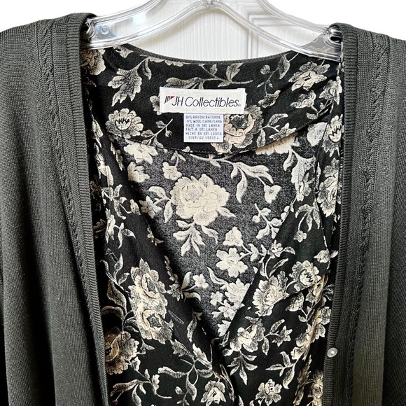 JH Collectables Black Floral Skirt Top and Sweater Vest Set Plus Size 22W - Picture 14 of 16